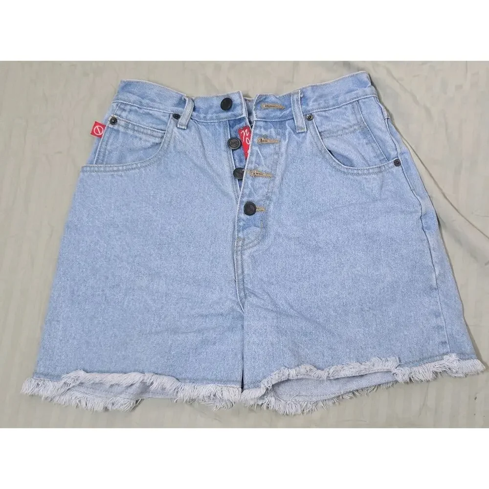 No Excuses Femme Fatale Women's Cut Off Denim Shorts Light Blue Cotton 8/10 Poc…